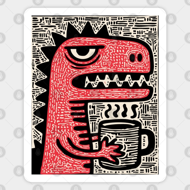 Absurdist Humor - The T-Rex Morning Coffee Magnet by TuncGK